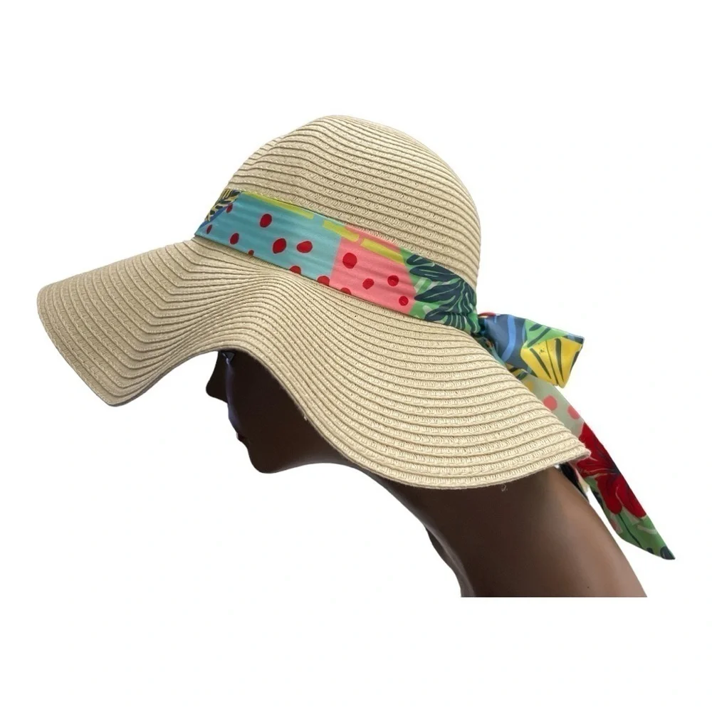 Steve Madden Sun Hat with Tropical Floral Silk Scarf